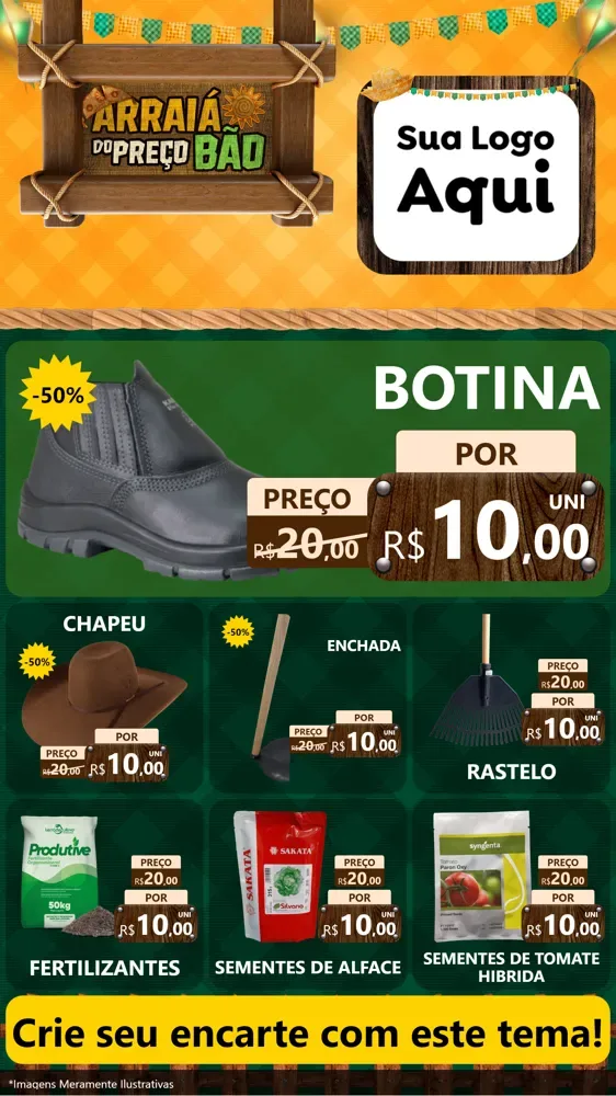 Modelo de Rede Social para Stories com o tema Arraiá do preço bão para Agropecuária