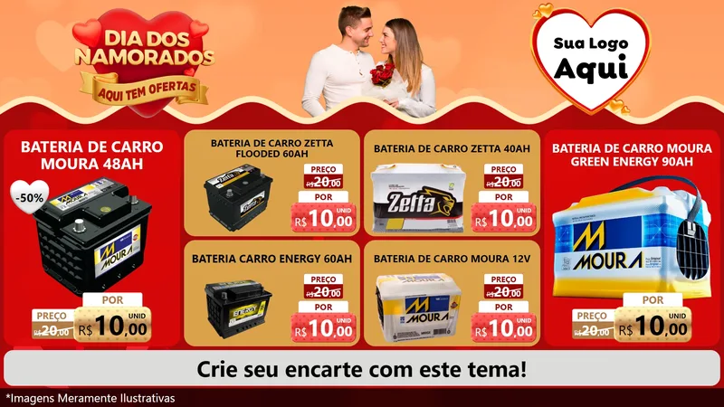 Modelo de TV para TV Horizontal com o tema Dia dos Namorados - Aqui Tem Ofertas para Baterias Elétricas