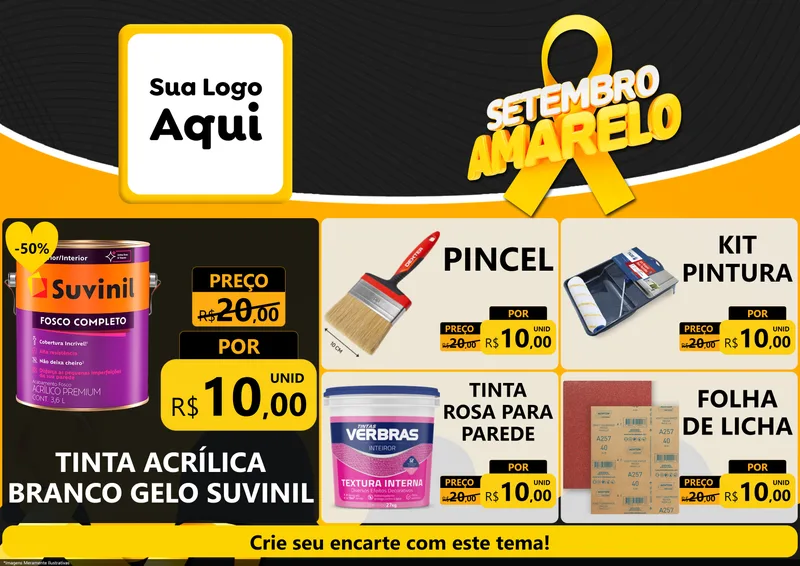 Modelo de Encarte para Encarte A4 Horizontal com o tema Setembro Amarelo para Tintas e Ferramentas
