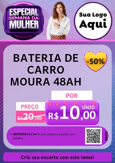Modelo de Cartaz para Cartaz A4 Vertical com o tema Especial Semana da Mulher para Baterias Elétricas