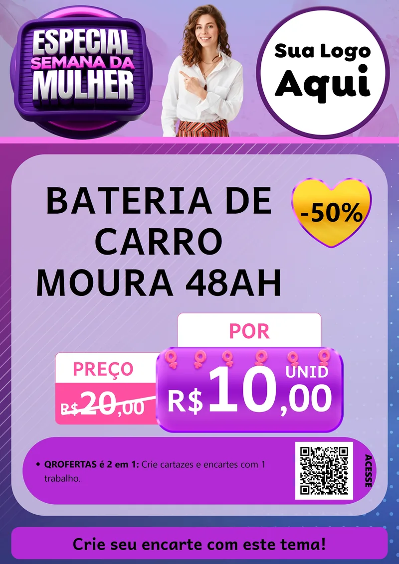 Modelo de Cartaz para Cartaz A4 Vertical com o tema Especial Semana da Mulher para Baterias Elétricas
