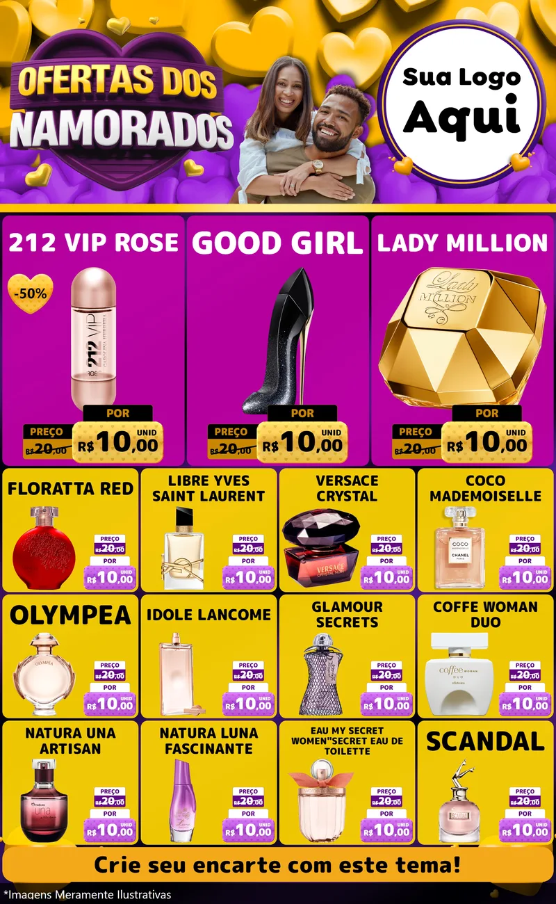 Modelo de Encarte para Encarte Grande com o tema Oferta Dos Namorados para Perfumes