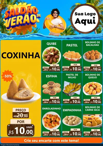 Modelo de Encarte para Encarte A4 Vertical com o tema Saldão de Verão para Salgadaria
