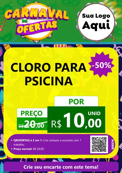 Modelo de Cartaz para Cartaz A4 Vertical com o tema Carnaval de Ofertas para Produtos para Piscina