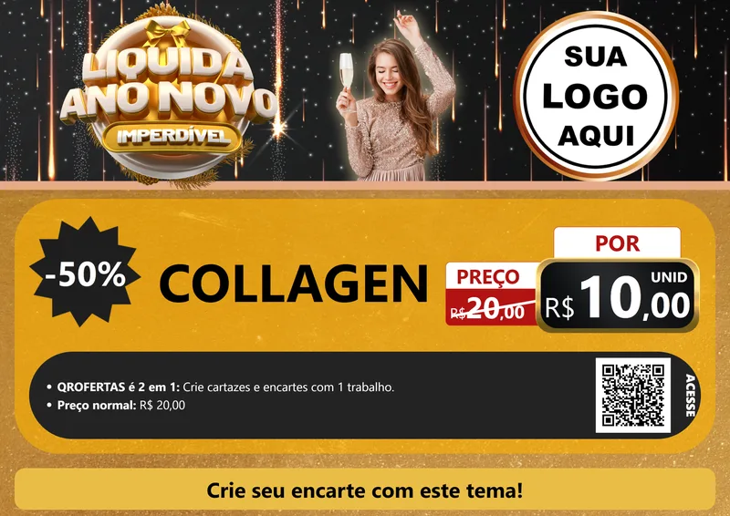 Modelo de Cartaz para Cartaz A4 Horizontal com o tema Liquida Ano Novo Imperdível para Suplementos alimentares