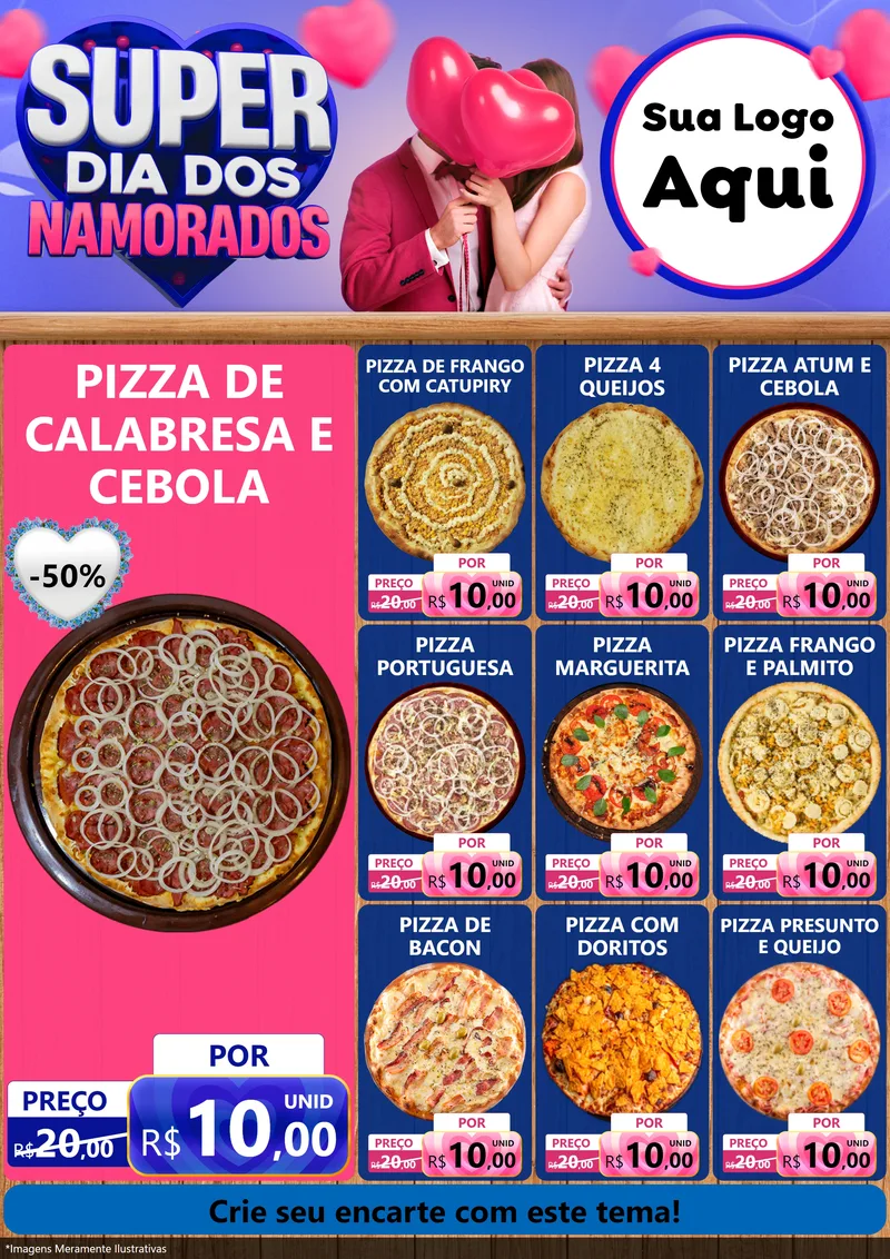 Modelo de Encarte para Encarte A4 Vertical com o tema Super Dia dos Namorados para Pizzaria
