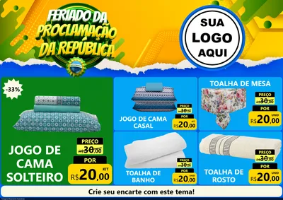 Modelo de Encarte para Encarte A4 Horizontal com o tema Feriado da Proclamação da República para Cama, Mesa e Banho