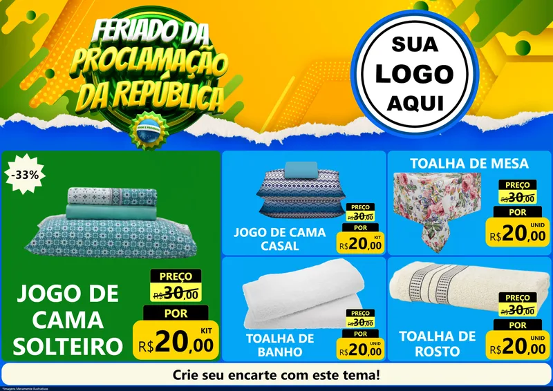 Modelo de Encarte para Encarte A4 Horizontal com o tema Feriado da Proclamação da República para Cama, Mesa e Banho