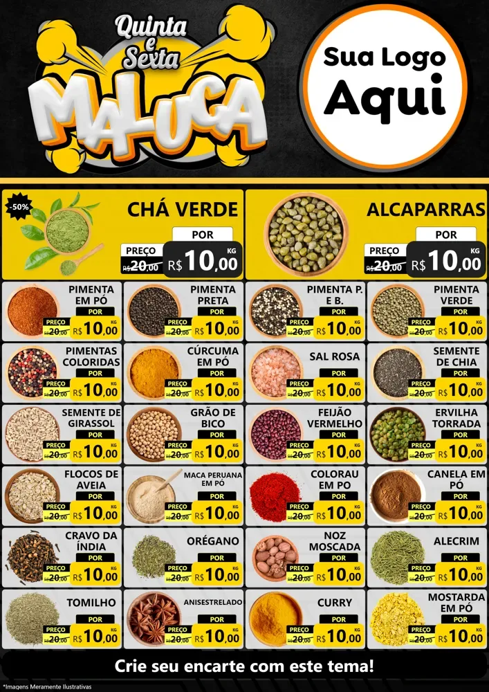 Modelo de Encarte para Encarte A4 Vertical com o tema Quinta e Sexta Maluca para Produtos Naturais