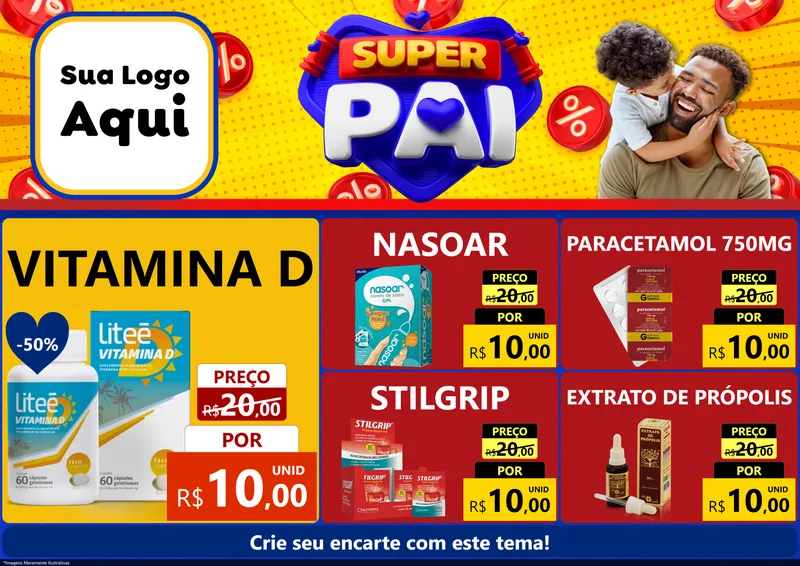 Modelo de Encarte para Encarte A4 Horizontal com o tema Super Pai para Farmácia