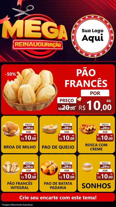 Modelo de Rede Social para Stories com o tema Mega Reinauguração para Padaria