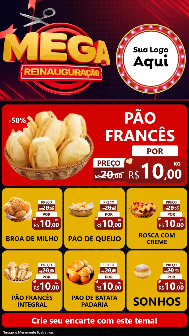 Modelo de Rede Social para Stories com o tema Mega Reinauguração para Padaria