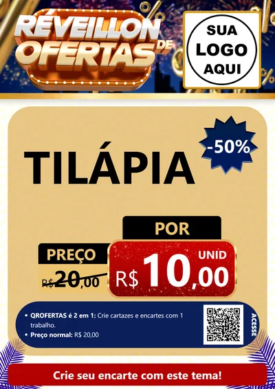 Modelo de Cartaz para Cartaz A4 Vertical com o tema Réveillon de Ofertas para Peixaria