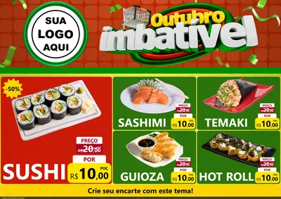 Modelo de Encarte para Encarte A4 Horizontal com o tema Outubro Imbatível para Comida japonesa