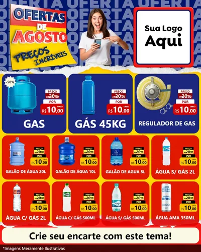 Modelo de Rede Social para Feed Instagram com o tema Ofertas de Agosto - Preços Incríveis para Água e gás