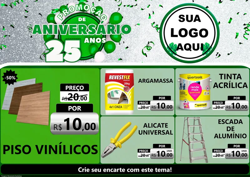Modelo de Encarte para Encarte A4 Horizontal com o tema Promoção de Aniversário - 25 Anos para Material para Construção