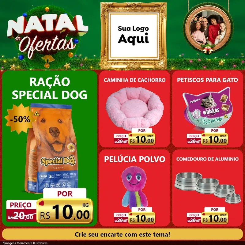 Modelo de Rede Social para Feed Facebook com o tema Natal de Ofertas para Pet Shop