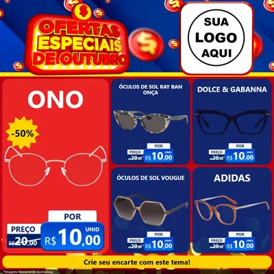 Modelo de Rede Social para Feed Facebook com o tema Ofertas Especiais de Outubro para Óticas