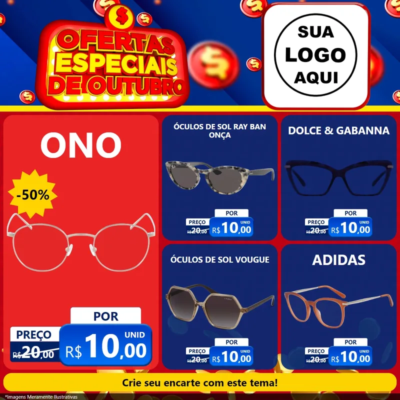 Modelo de Rede Social para Feed Facebook com o tema Ofertas Especiais de Outubro para Óticas