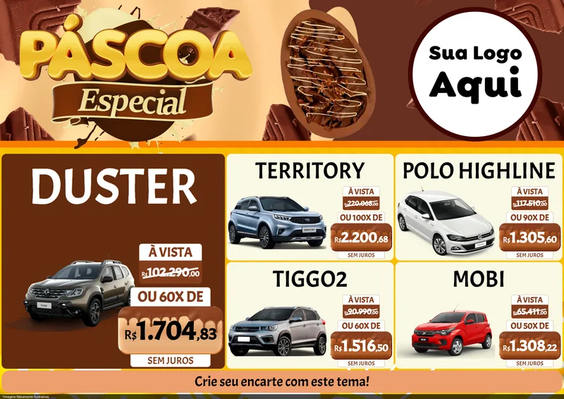 Modelo de Encarte para Encarte A4 Horizontal com o tema Páscoa Especial para Concessionaria de Carros
