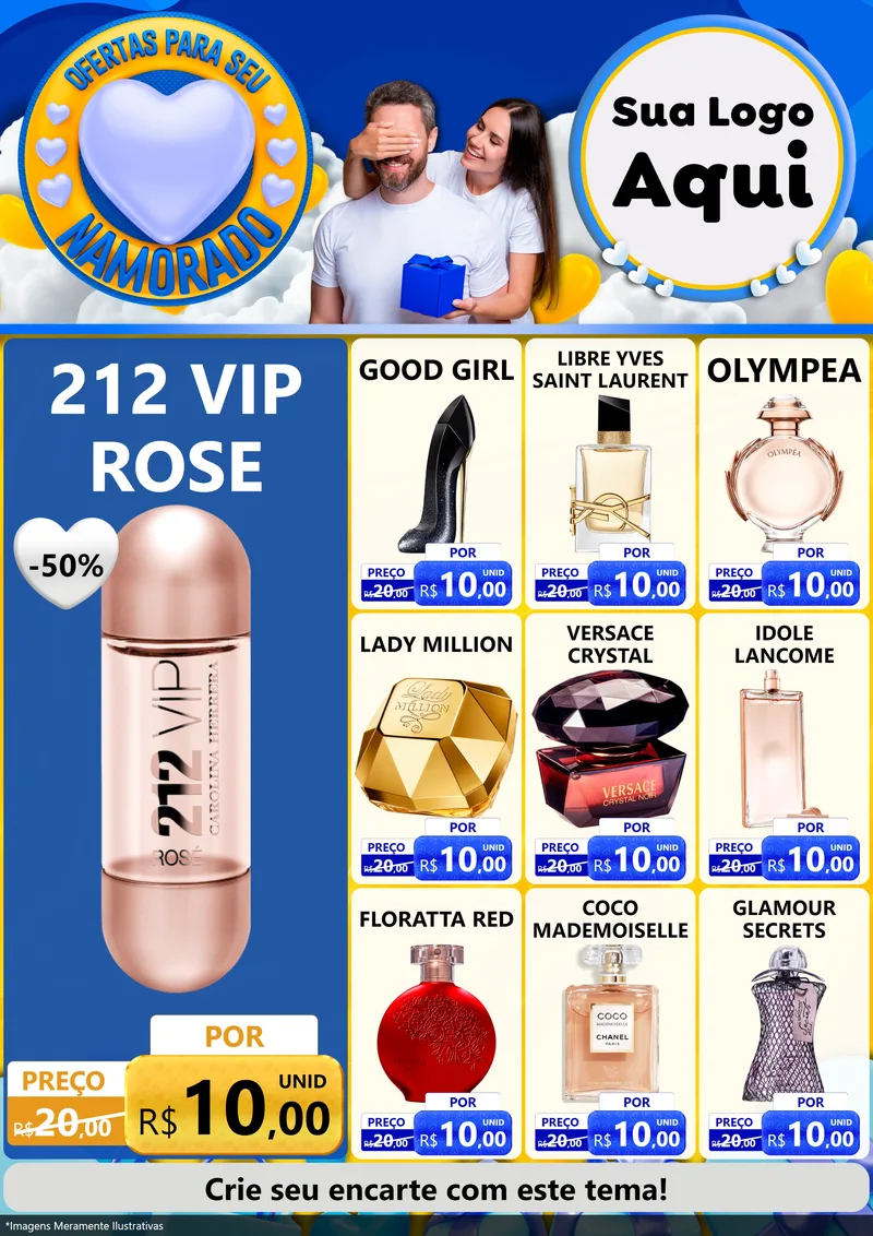 Modelo de Encarte para Encarte A4 Vertical com o tema Ofertas Para Seu Namorado para Perfumes