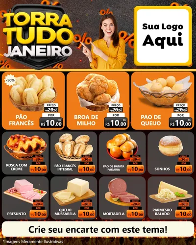 Modelo de Rede Social para Feed Instagram com o tema Torra Tudo Janeiro para Padaria