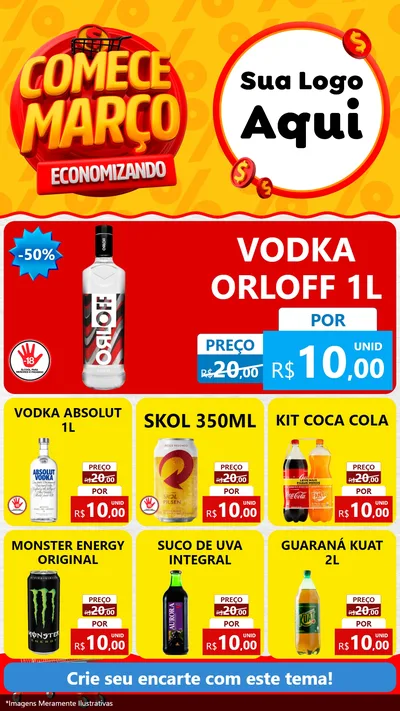 Modelo de Rede Social para Stories com o tema Comece Março Economizando para Distribuidora de bebidas