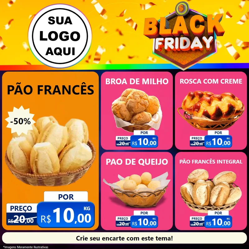 Modelo de Rede Social para Feed Facebook com o tema Black Friday para Padaria