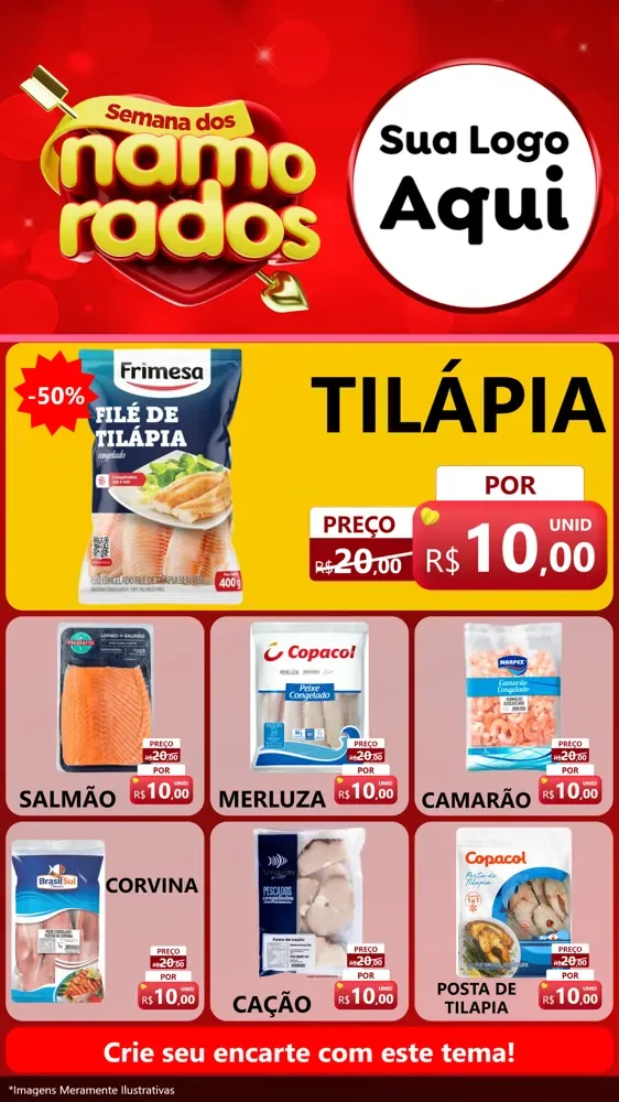 Modelo de Rede Social para Stories com o tema Semana dos namorados para Peixaria