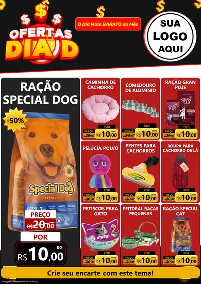 Modelo de Encarte para Encarte A4 Vertical com o tema Ofertas Dia D para Pet Shop