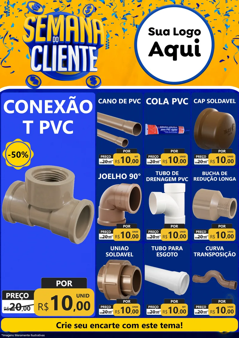Modelo de Encarte para Encarte A4 Vertical com o tema Semana do Cliente para Tubos e conexões