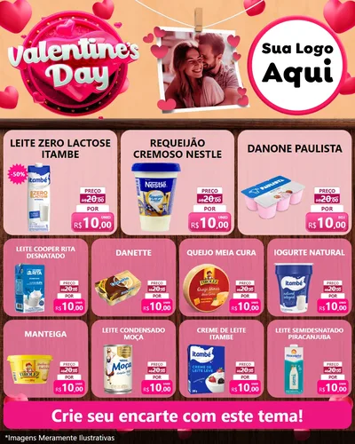 Modelo de Rede Social para Feed Instagram com o tema Valentine's Day para Frios e Laticínios