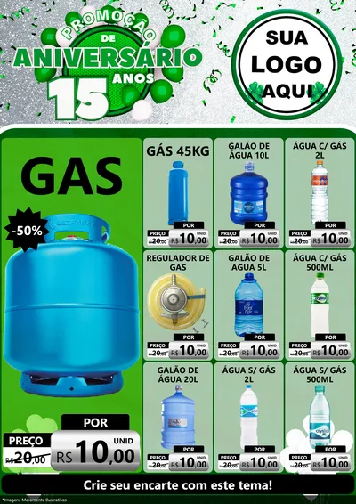 Modelo de Encarte para Encarte A4 Vertical com o tema Promoção de Aniversário - 15 Anos para Água e gás