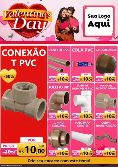 Modelo de Encarte para Encarte A4 Vertical com o tema Valentine's Day para Tubos e conexões