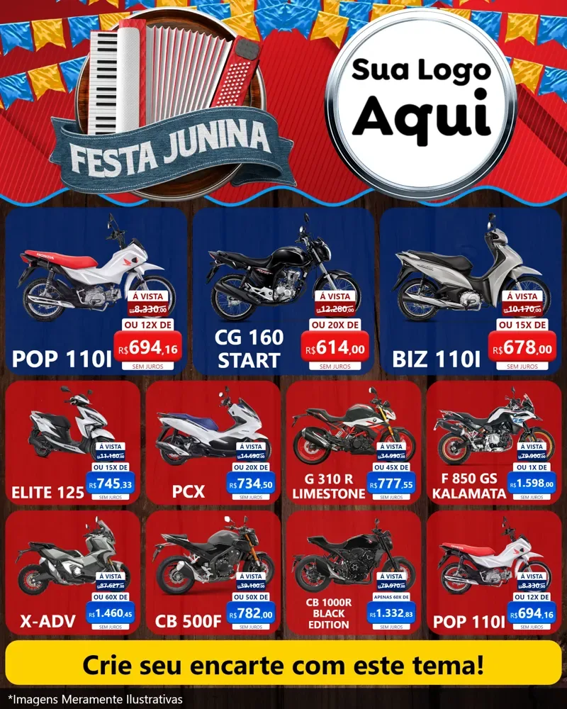 Modelo de Rede Social para Feed Instagram com o tema Festa Junina para Concessionaria de Motos