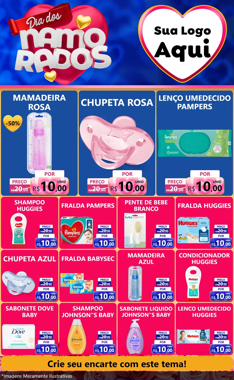 Modelo de Encarte para Encarte Grande com o tema Dia dos namorados para Bebês