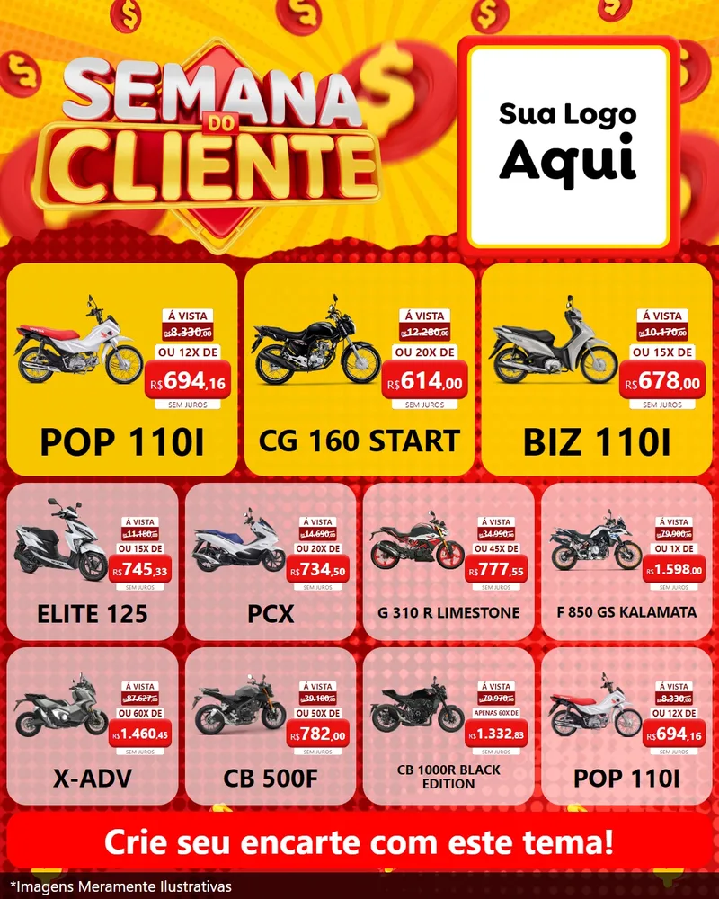 Modelo de Rede Social para Feed Instagram com o tema Semana do Cliente para Concessionaria de Motos