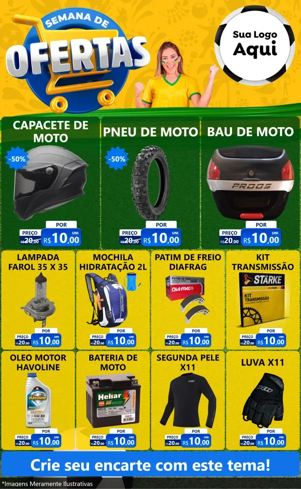 Modelo de Encarte para Encarte Grande com o tema Semana de Ofertas - Copa para Moto peças
