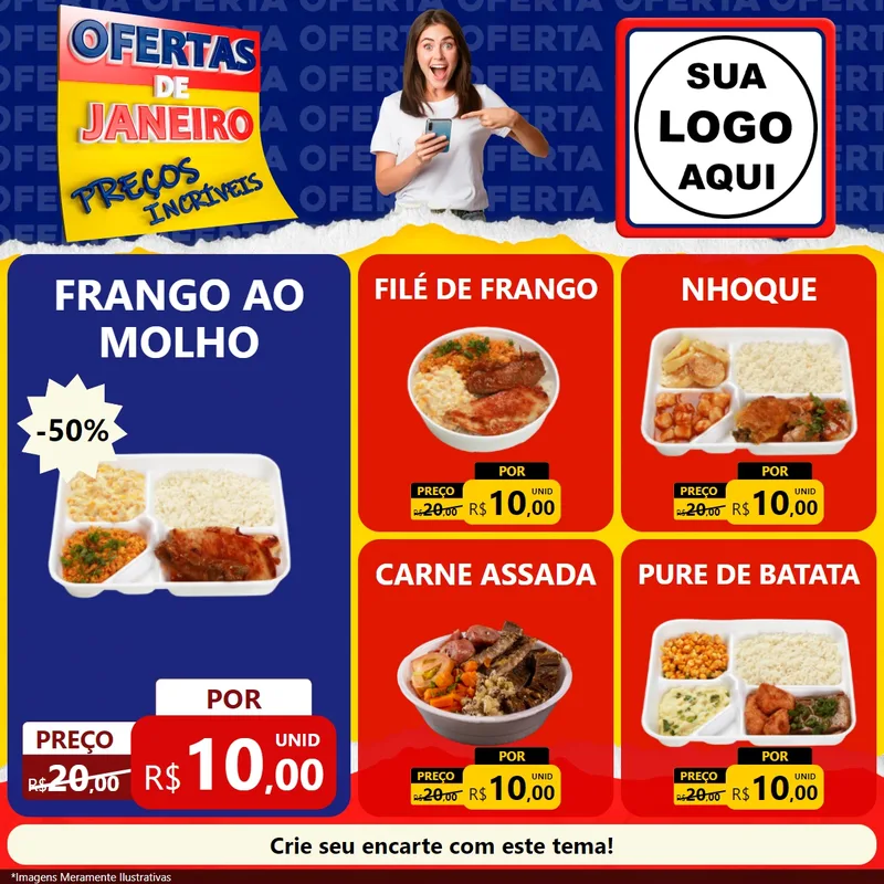 Modelo de Rede Social para Feed Facebook com o tema Ofertas de Janeiro - Preços Incríveis para Restaurante