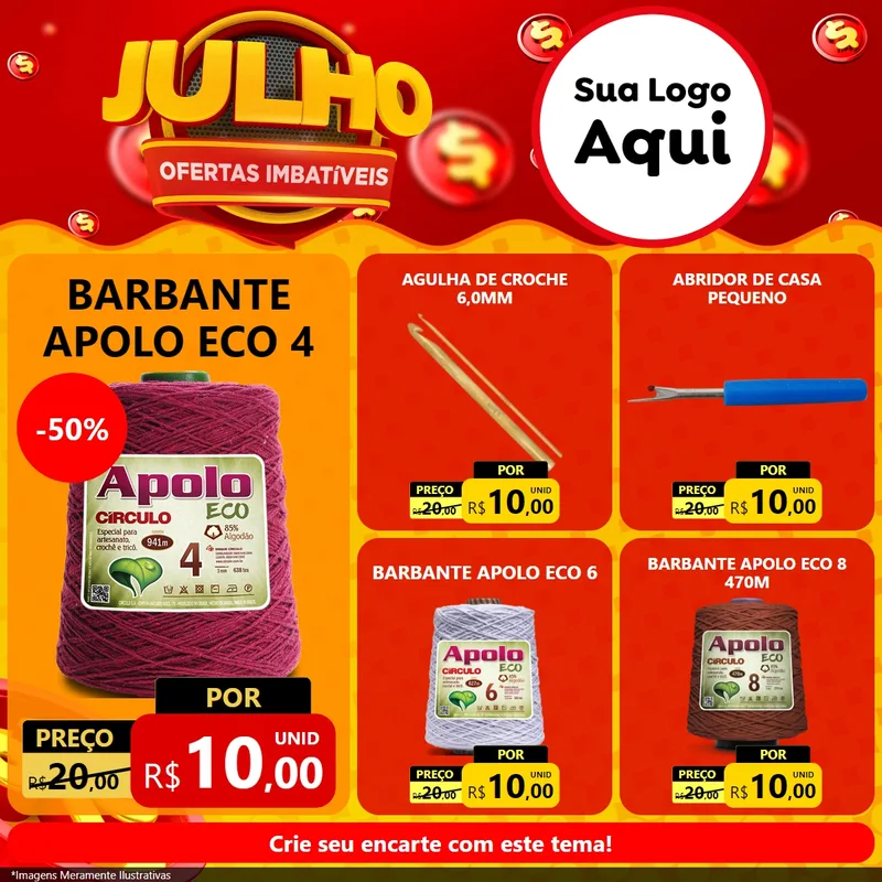 Modelo de Rede Social para Feed Facebook com o tema Julho Ofertas Imbatíveis para Armarinho e Aviamentos