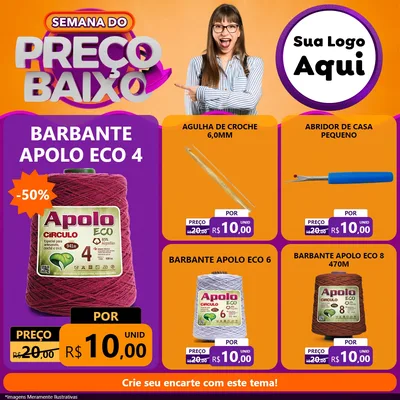 Modelo de Rede Social para Feed Facebook com o tema Semana do Preço Baixo para Armarinho e Aviamentos
