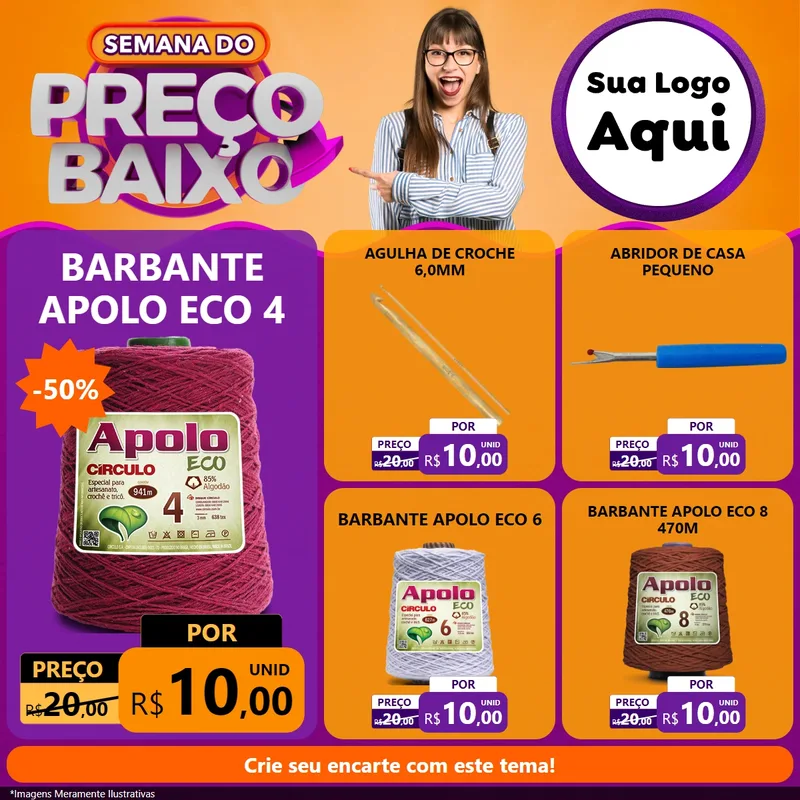 Modelo de Rede Social para Feed Facebook com o tema Semana do Preço Baixo para Armarinho e Aviamentos