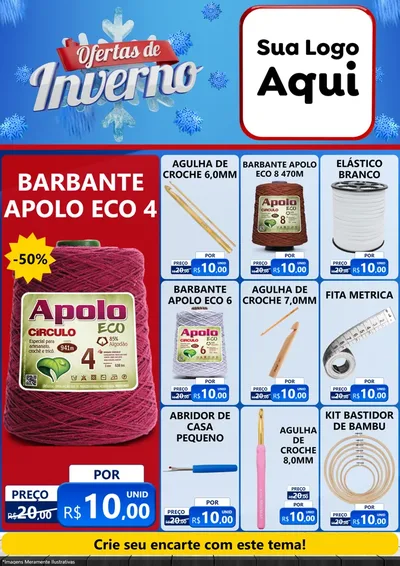 Modelo de Encarte para Encarte A4 Vertical com o tema Ofertas de Inverno para Armarinho e Aviamentos