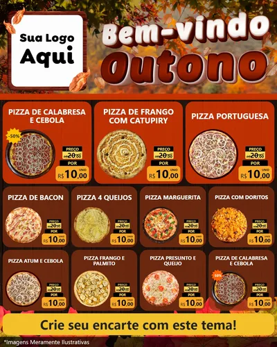 Modelo de Rede Social para Feed Instagram com o tema Bem-vindo Outono para Pizzaria