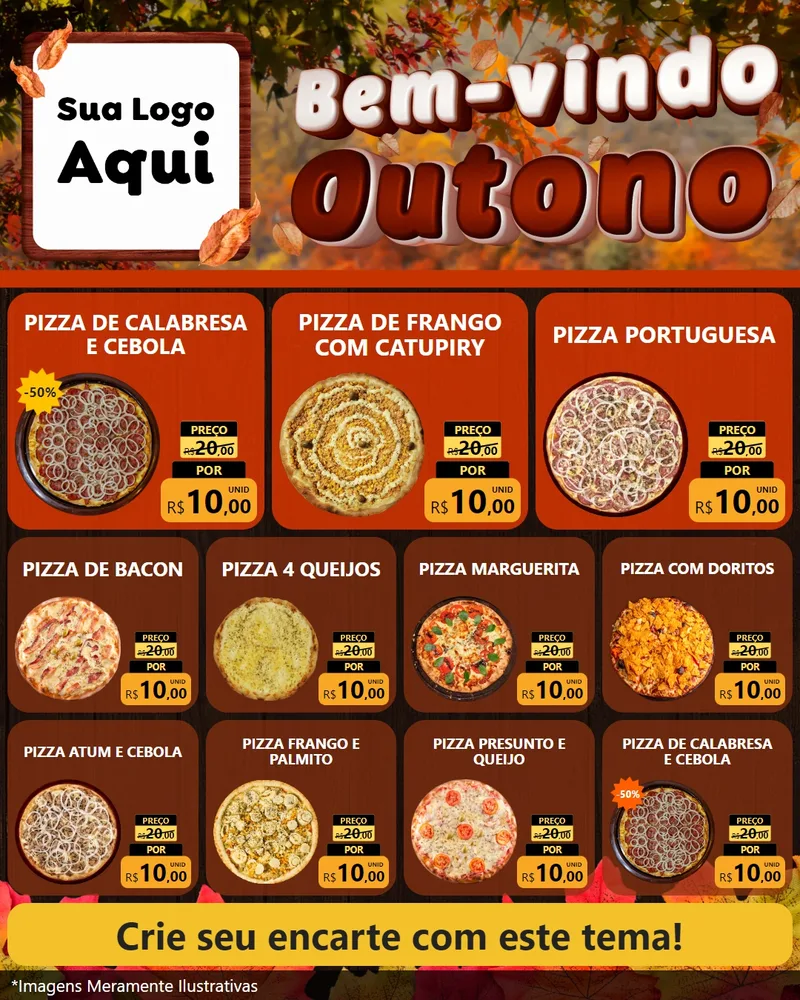 Modelo de Rede Social para Feed Instagram com o tema Bem-vindo Outono para Pizzaria