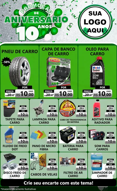 Modelo de Encarte para Encarte Grande com o tema Promoção de Aniversário - 10 Anos para Auto peças
