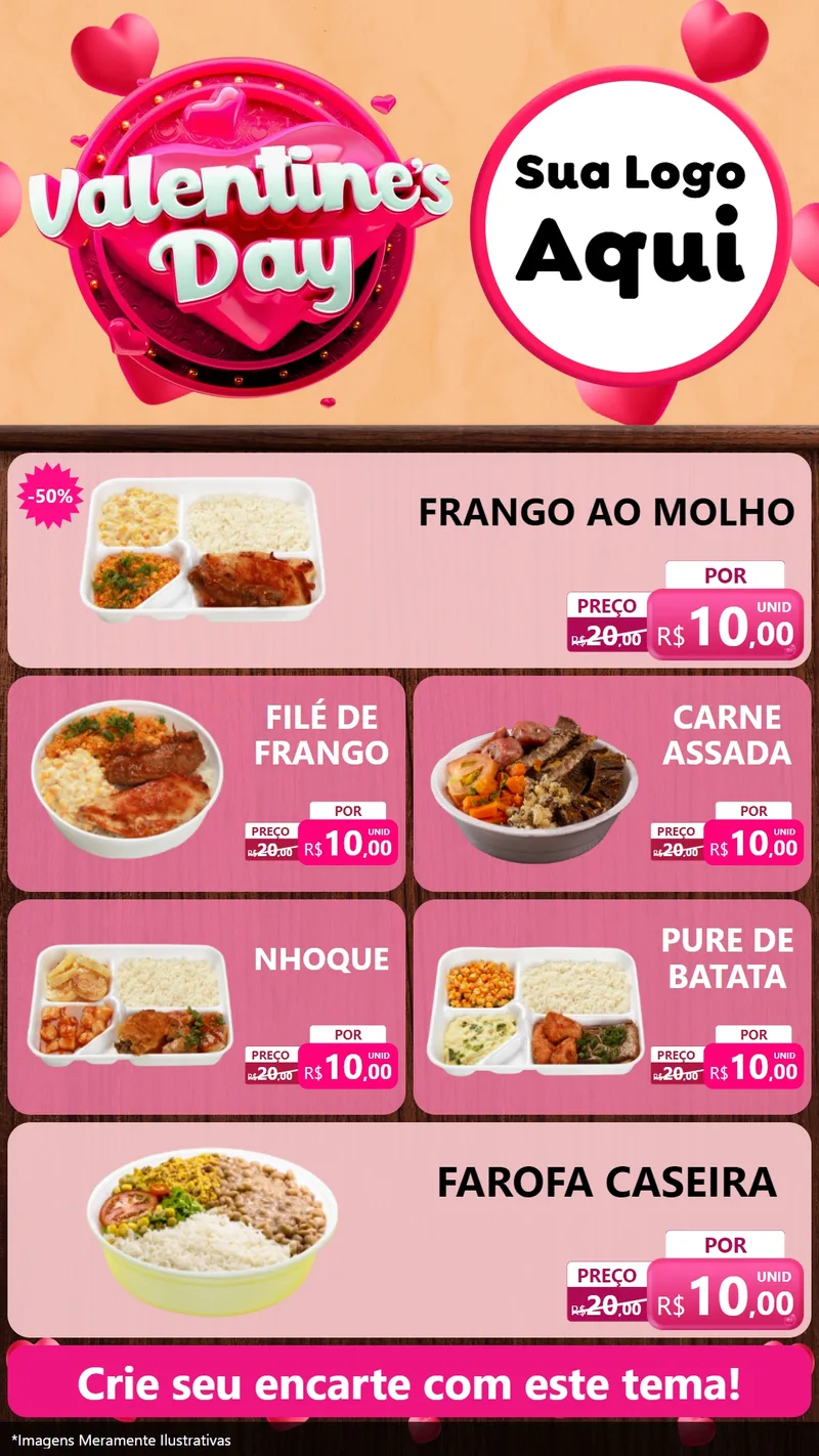 Modelo de TV para TV Vertical com o tema Valentine's Day para Restaurante