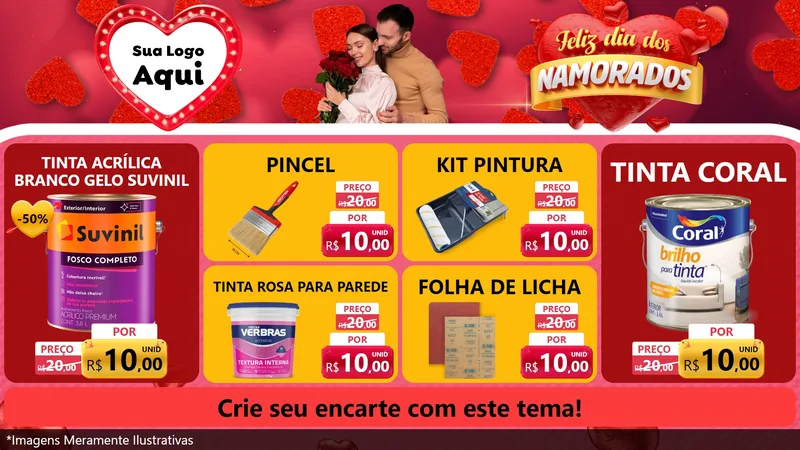 Modelo de TV para TV Horizontal com o tema Feliz Dia Dos Namorados para Tintas e Ferramentas