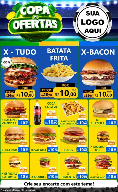 Modelo de Encarte para Encarte Grande com o tema Copa de Ofertas para Hamburgueria
