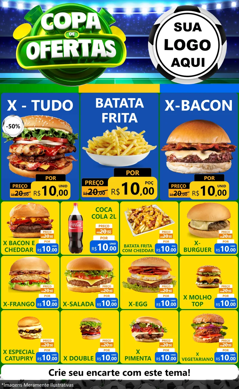 Modelo de Encarte para Encarte Grande com o tema Copa de Ofertas para Hamburgueria